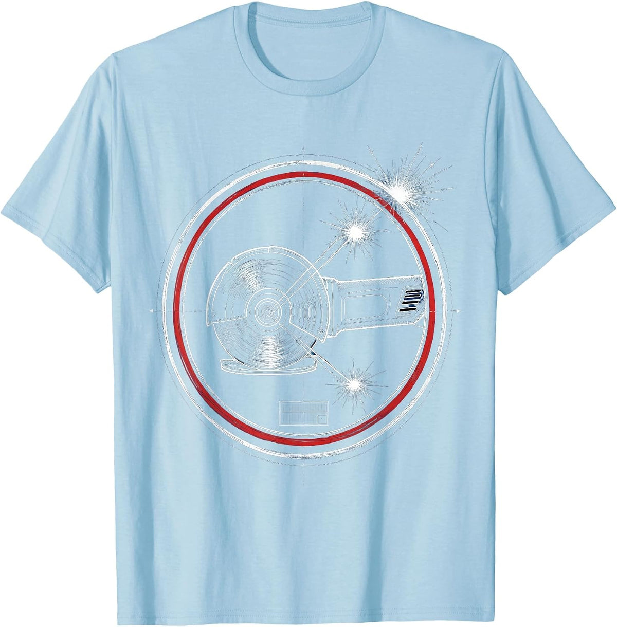 Men's Grinding Wheel Sparks Flying Illustration T-Shirt - Baby Blue