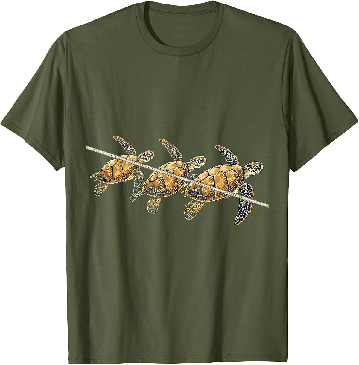 Sea Turtle Row Wood Type Letterpress Ocean Animal Lover T-Shirt - Olive Green