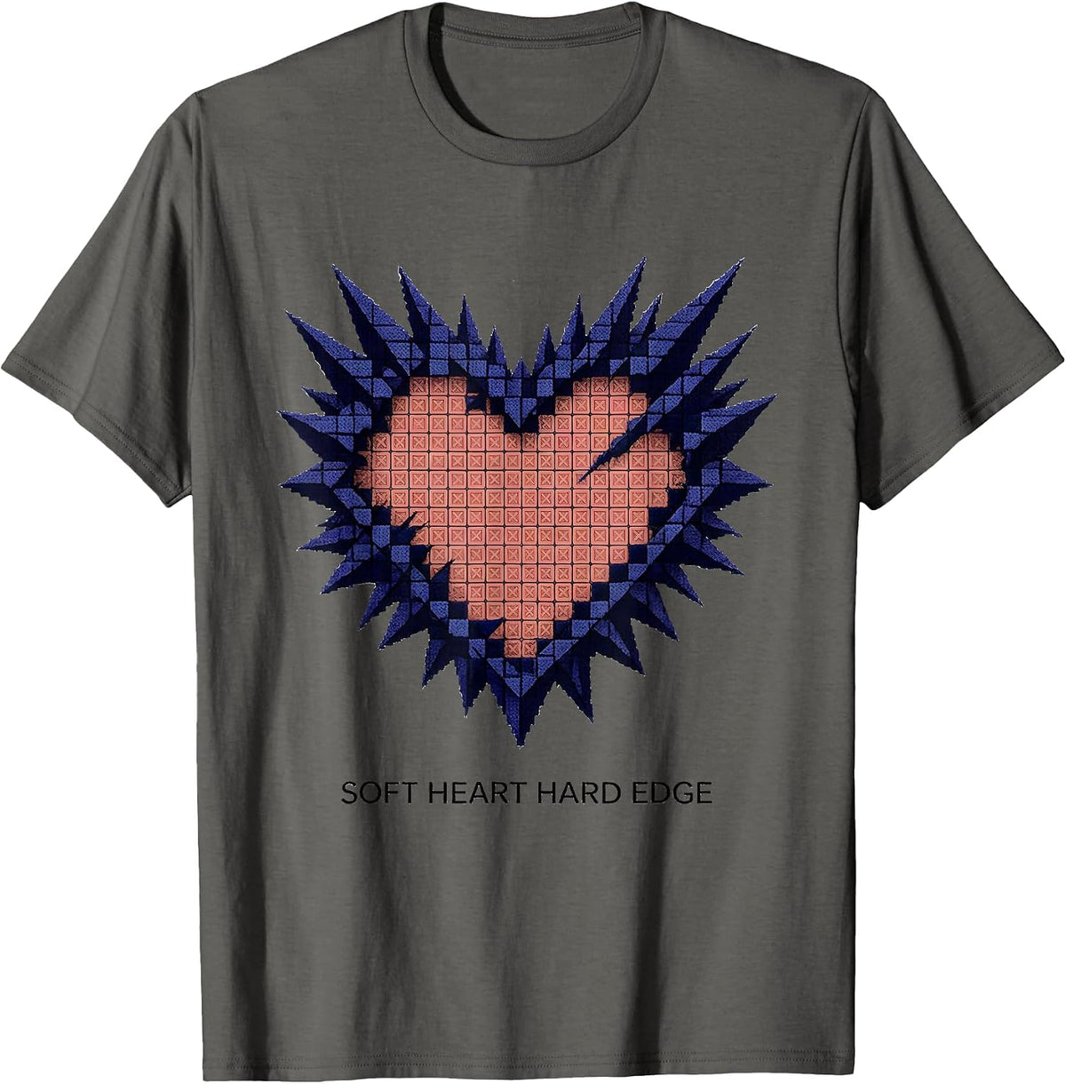 Men's Soft Heart Hard Edge Punk Design T-Shirt - Asphalt Grey