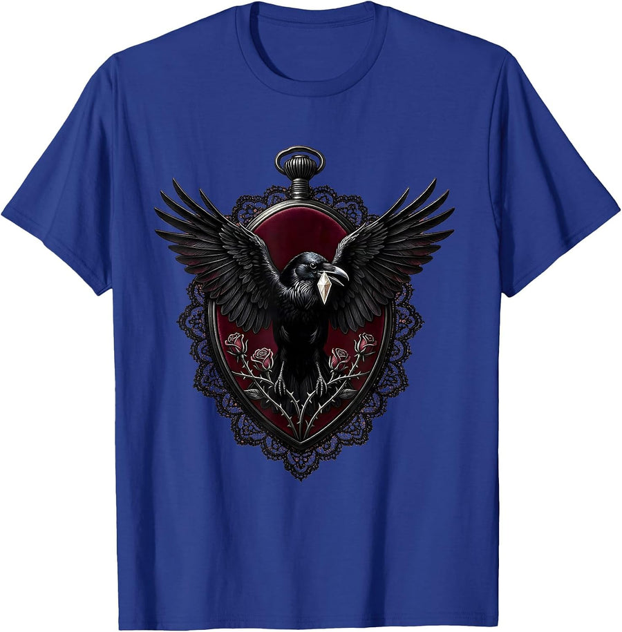 Tiny Raven with Sunbeam Illustration T-Shirt - Royal Blue