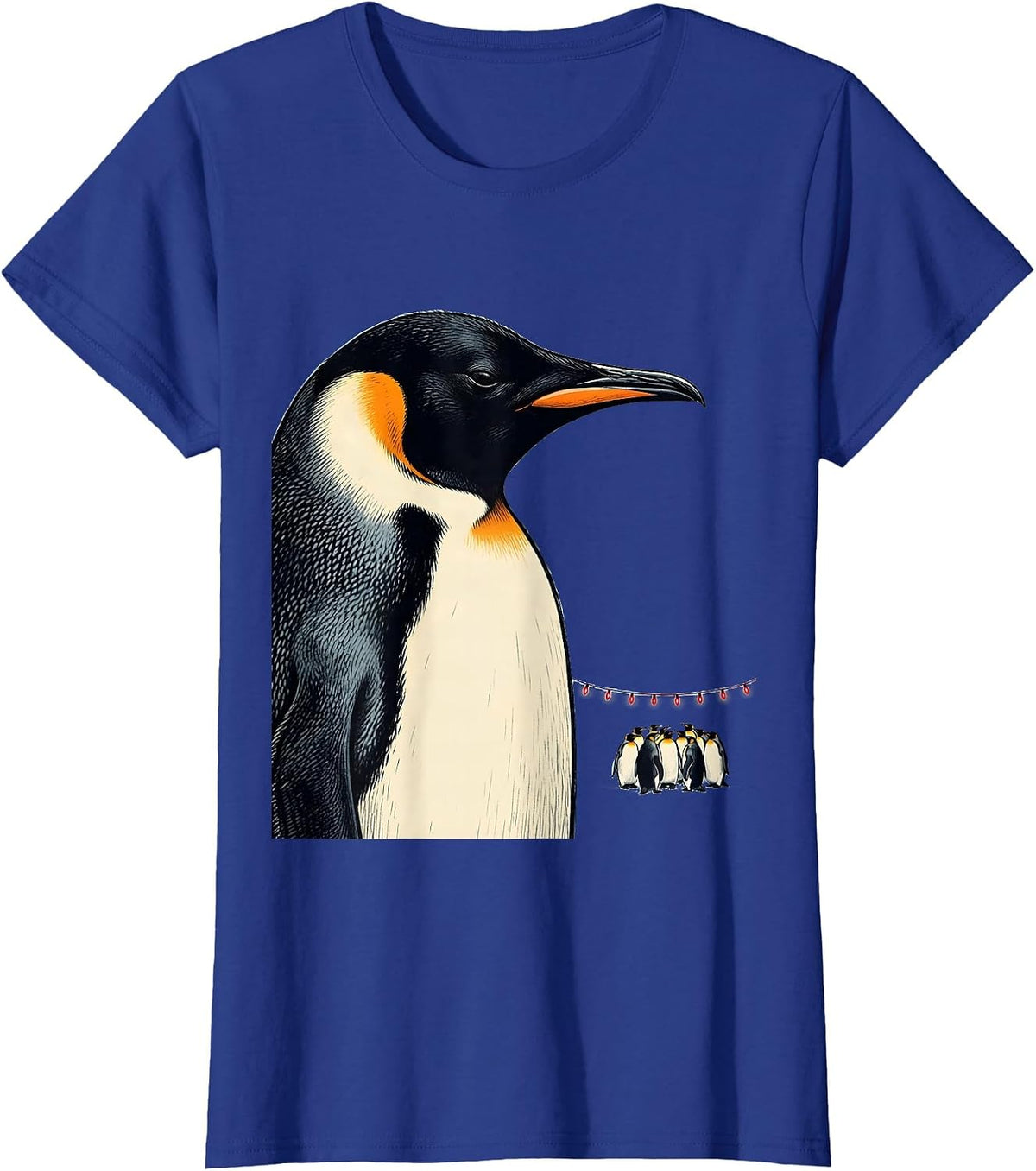 Women's Giant Penguin Holiday Light Funny Christmas Penguin Lover T-Shirt - Royal Blue