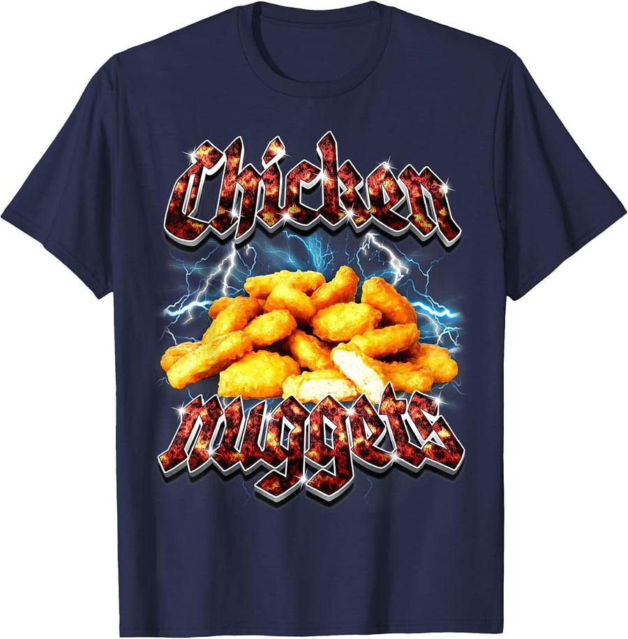Bootleg Rap Funny Chicken Nuggets Vintage 90s Heavy Metal T-Shirt - Navy Blue