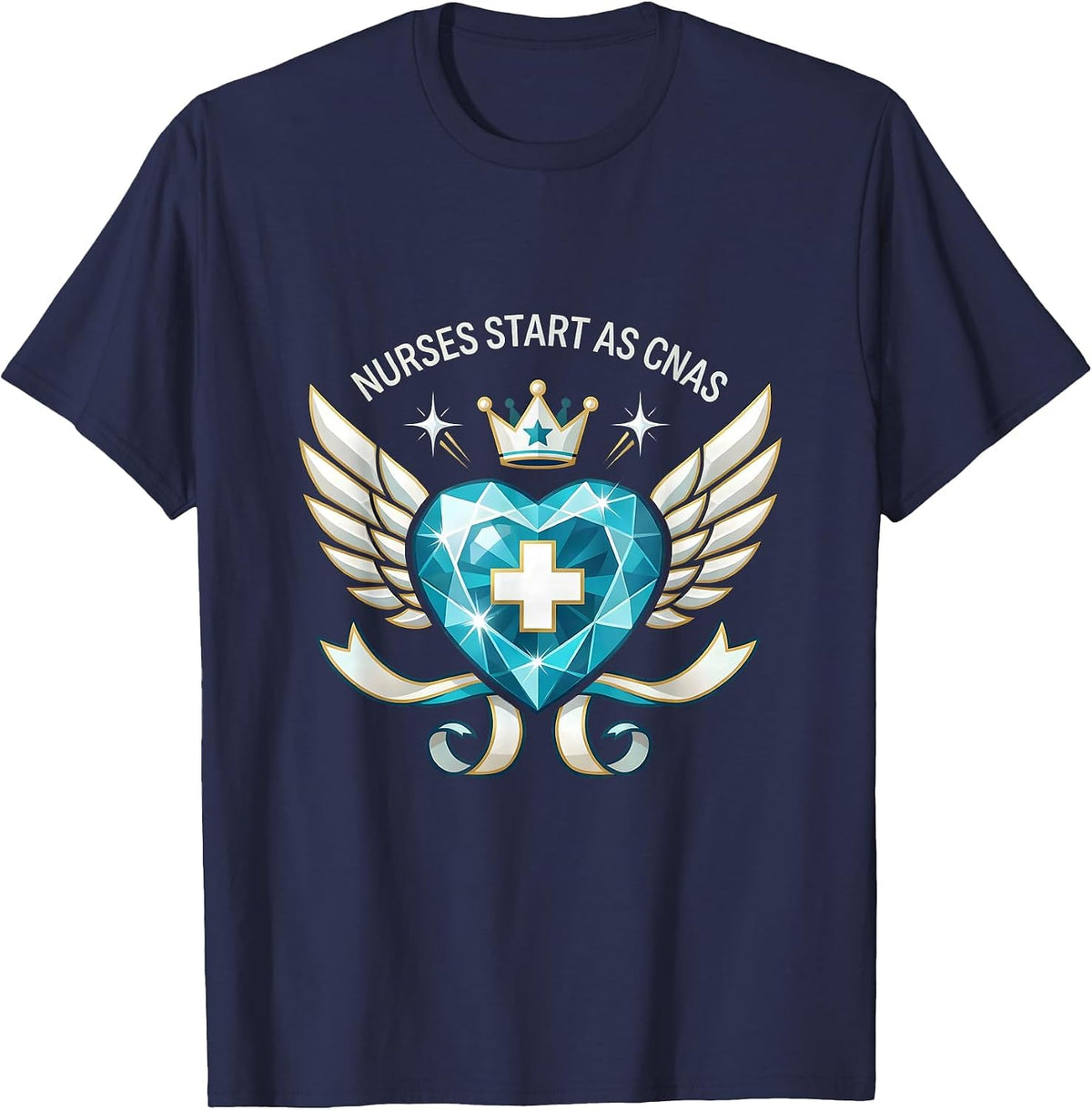 Men's Nurses Start As CNAs Healthcare Pride Design T-Shirt - Navy Blue