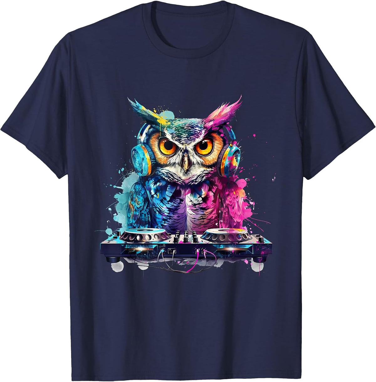 Owl Music DJ House Beatmaker Turntable DJ Owl Dance Music T-Shirt - Navy Blue
