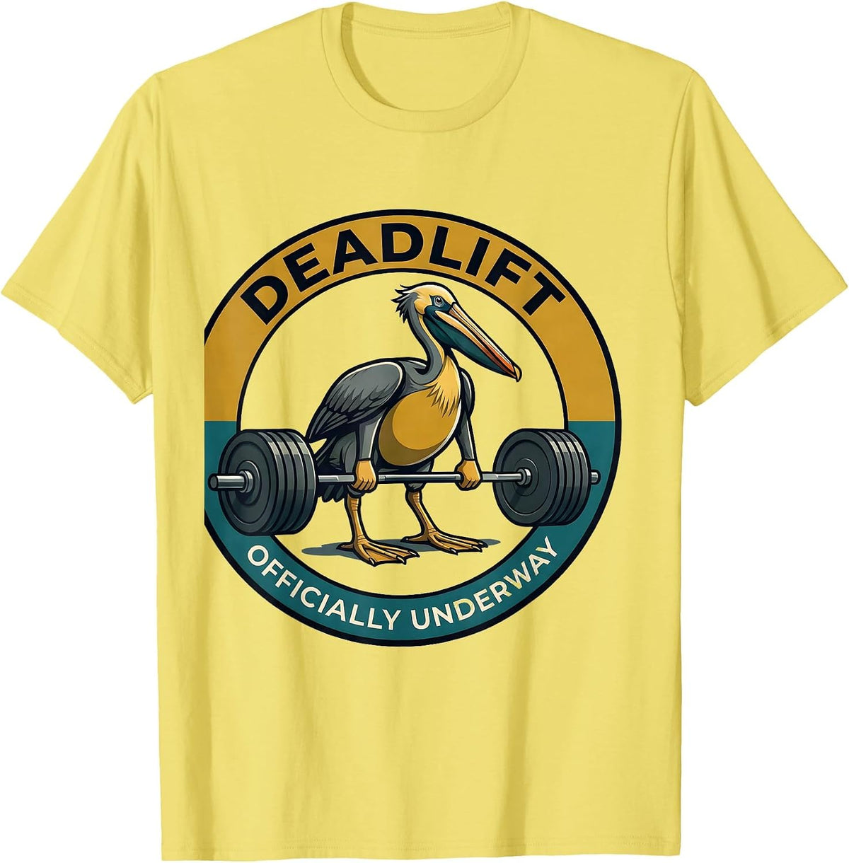 Men's Deadlift Officially Underway Midcentury Modern Gym Humor T-Shirt - Lemon Yellow