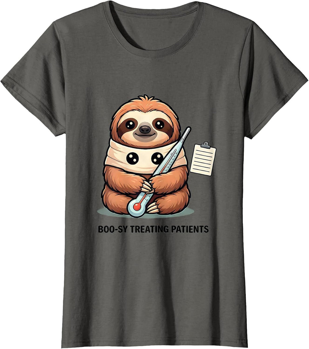 Women's Boo-sy Treating Patients Cute Kawaii Vet Tech Halloween T-Shirt - Asphalt Grey