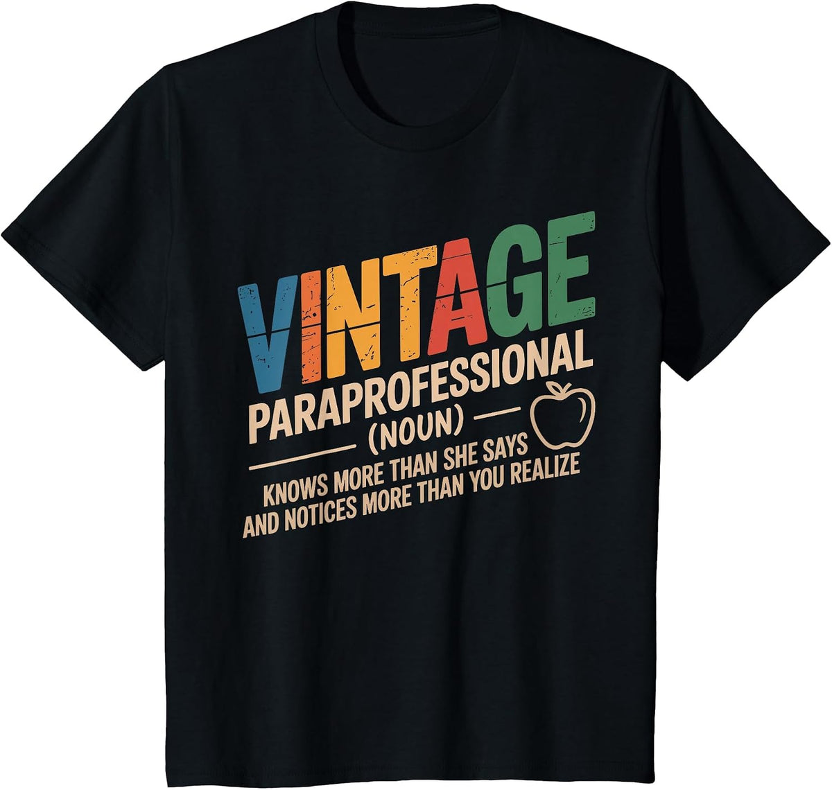 Funny Paraprofessional Teacher Vintage Style 60s 70s 80s T-Shirt - Black