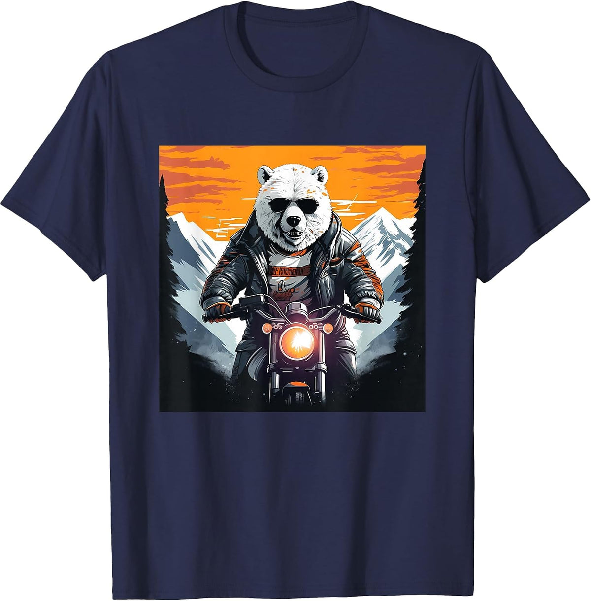 Biker Polar Bear Riding Motorcycle T-Shirt - Navy Blue
