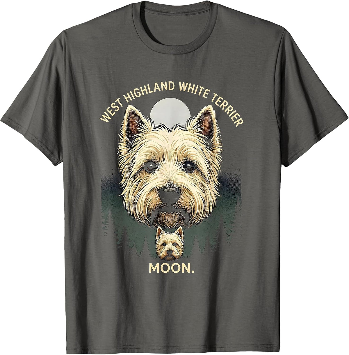 Men's West Highland White Terrier Moon Retro 90s Dog Breed T-Shirt - Asphalt Grey