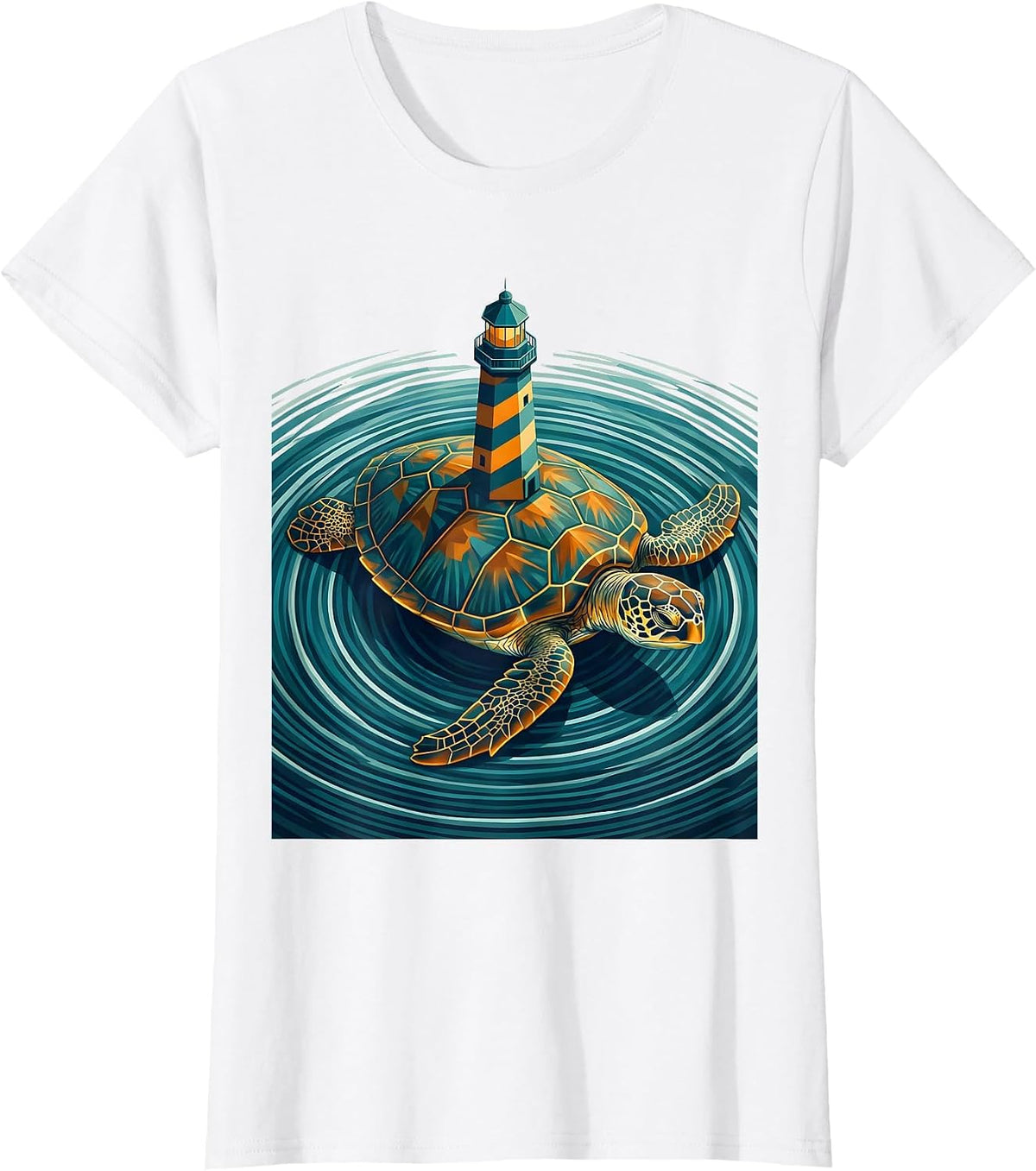Giant Sea Turtle With Lighthouse On Back T-Shirt - White