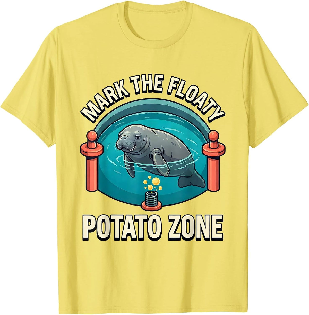Men's Mark The Floaty Potato Zone Funny Manatee Lover Crystal T-Shirt - Lemon Yellow
