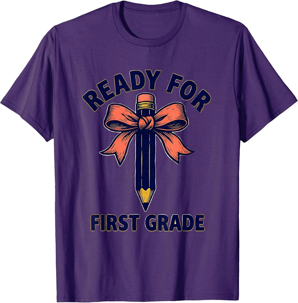 Men's Ready For First Grade Cute Back to School Pencil Bow T-Shirt - Purple