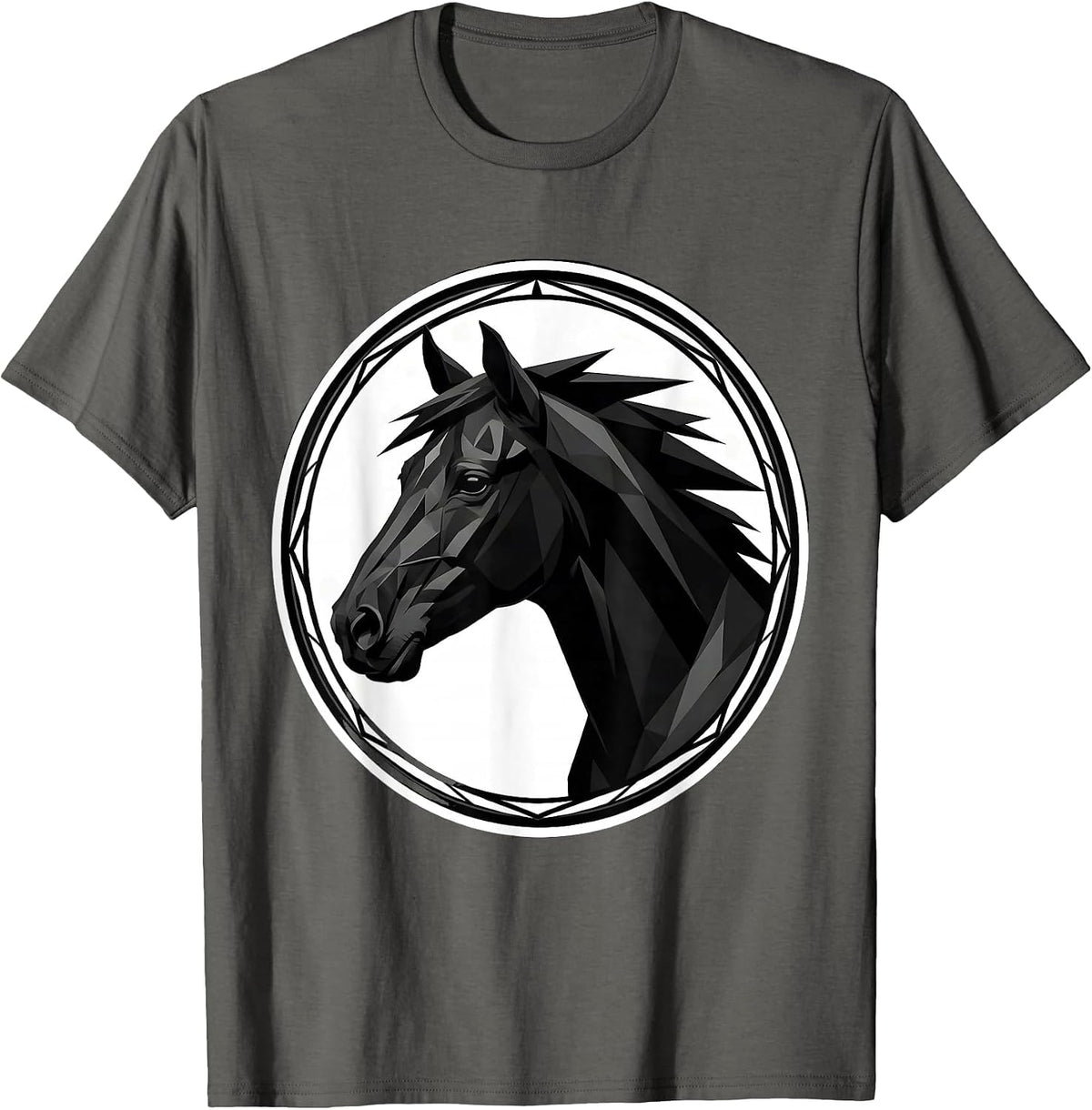 Men's Geometric Low-Poly Horse Portrait Art Design T-Shirt - Asphalt Grey
