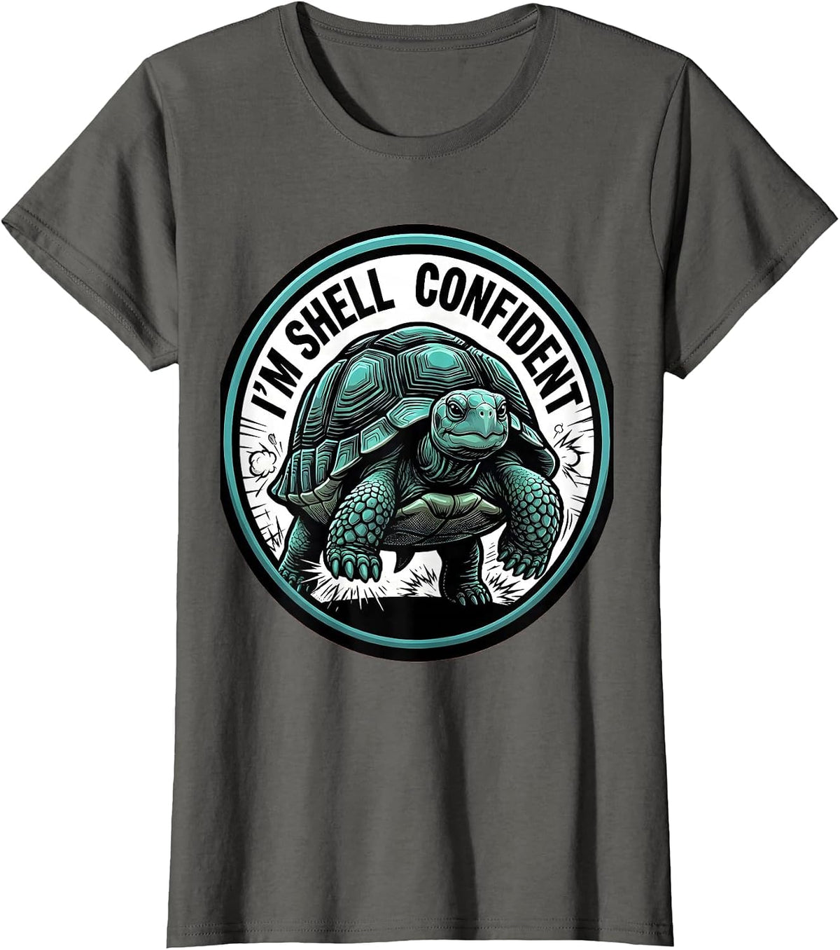 Women's I'm Shell Confident Comic Book Funny Turtle Lover Pet Owner T-Shirt - Asphalt Grey