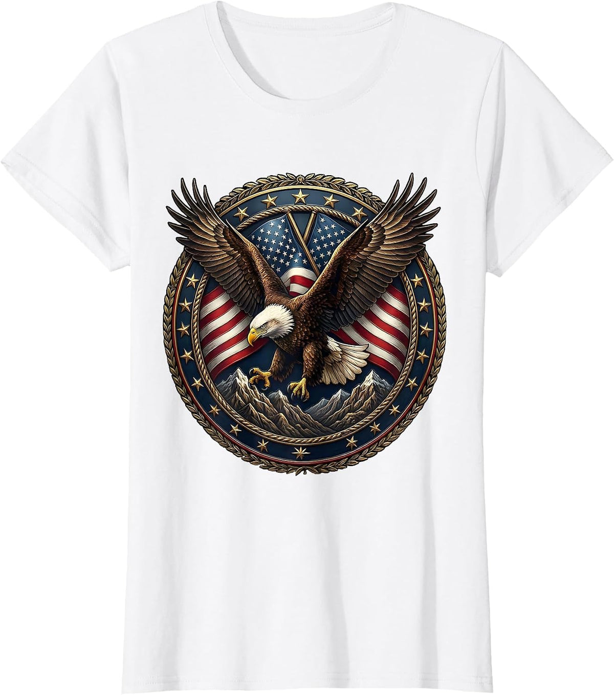 Women's Bald Eagle Soaring Over Mountain Range T-Shirt - White