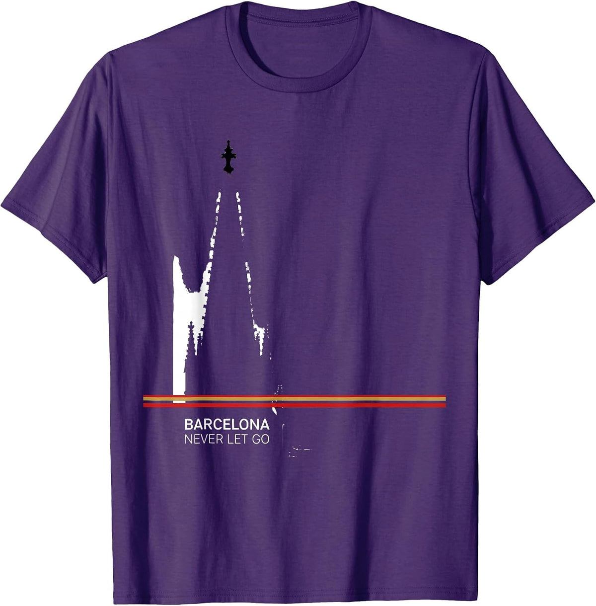 Men's Barcelona Never Let Go Spain Flag Souvenir Heritage Pride T-Shirt - Purple