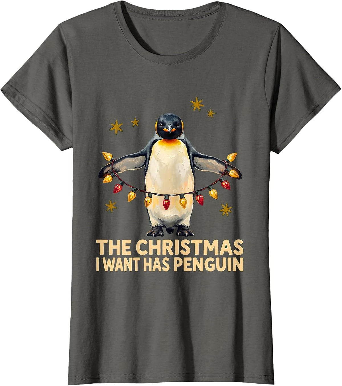 Women's The Christmas I Want Has Penguin Funny Penguin Lover T-Shirt - Asphalt Grey