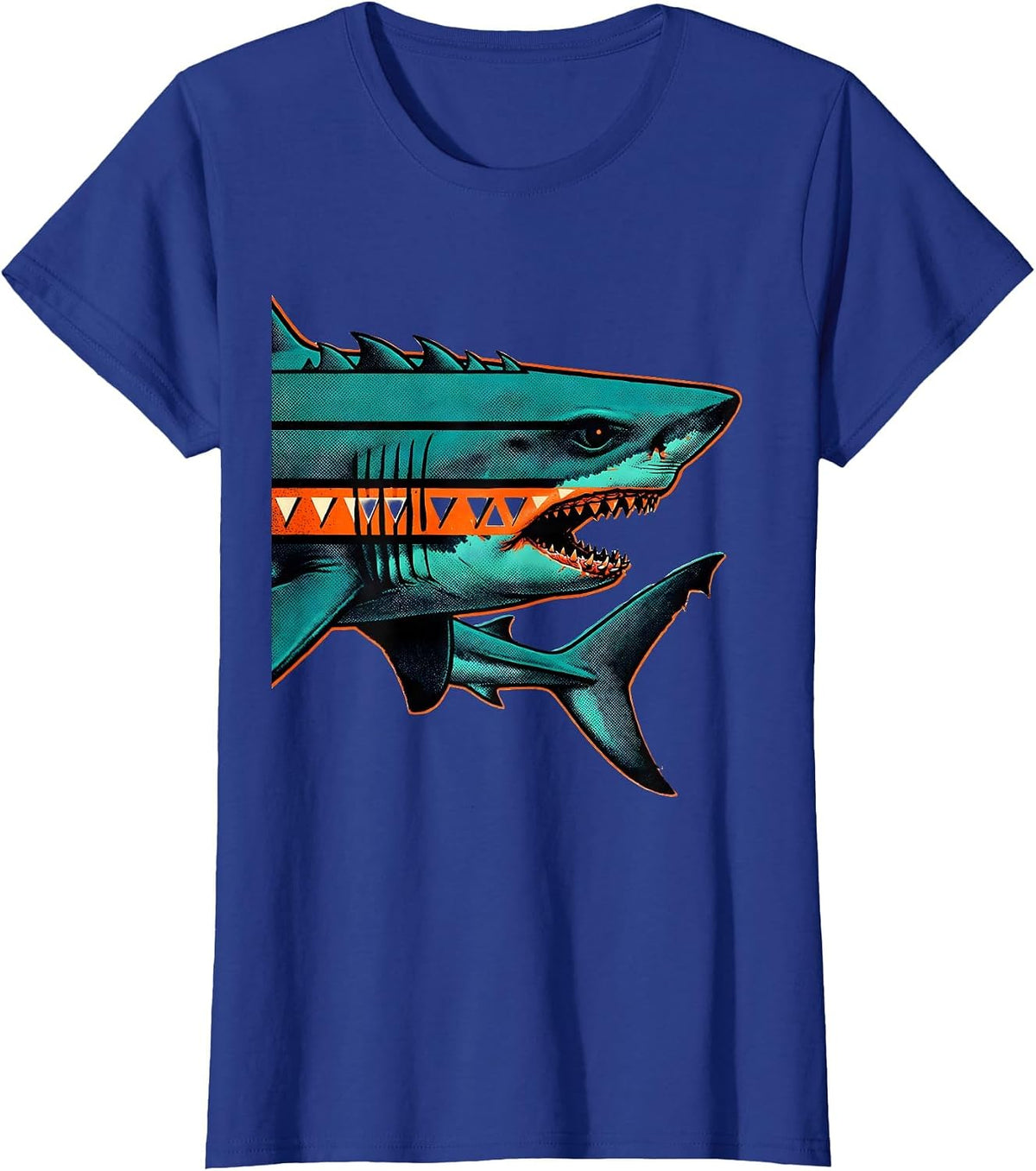 Women's Goblin Shark Risograph Ocean Wildlife Humor T-Shirt - Royal Blue