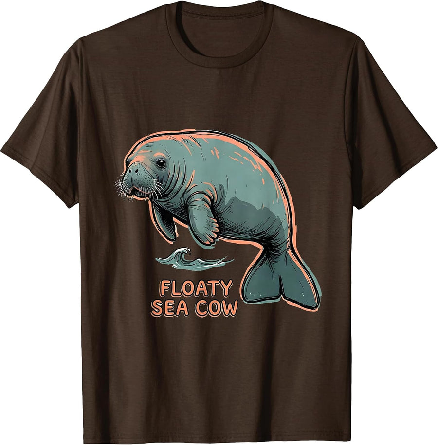 Floaty Sea Cow Funny Manatee Sea Animal Lover Humor T-Shirt - Brown