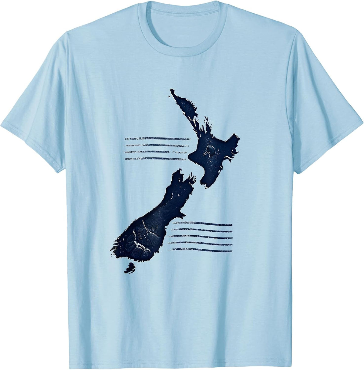 Men's New Zealand Map Rubber Stamp Kiwi Pride Gift T-Shirt - Baby Blue