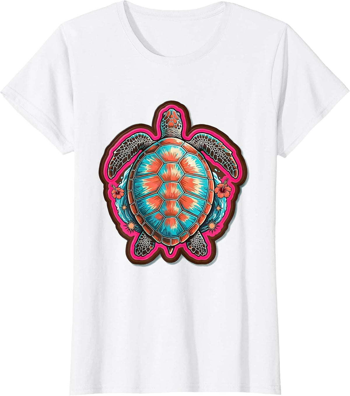 Women's Sea Turtle Sunlit Ocean Surface Surf Design T-Shirt - White