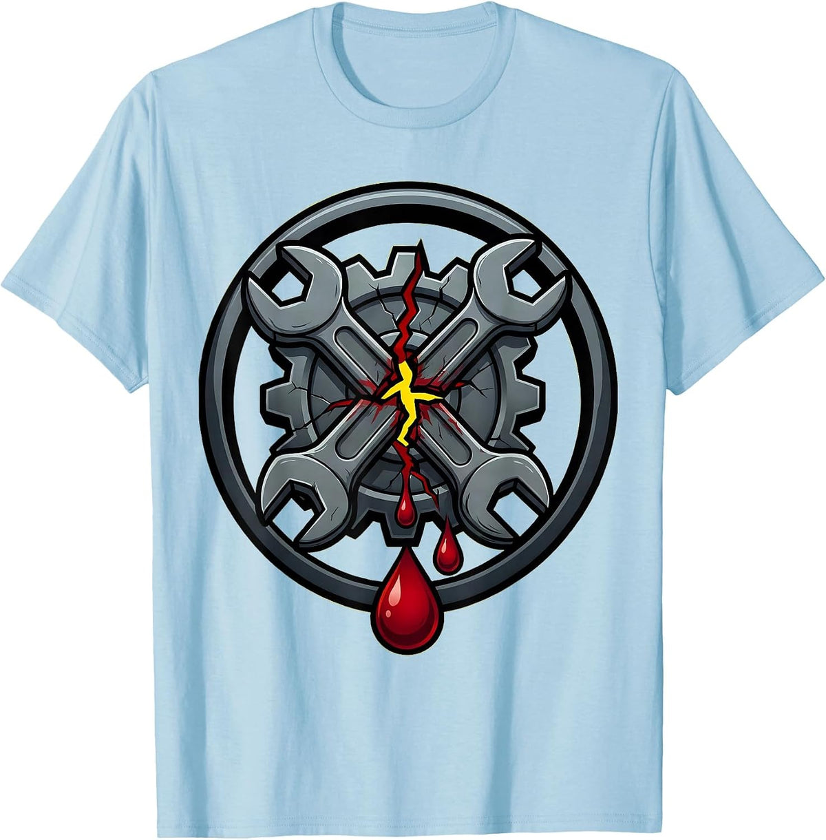 Men's Bloody Wrench Cracked Gear Problem Solved T-Shirt - Baby Blue