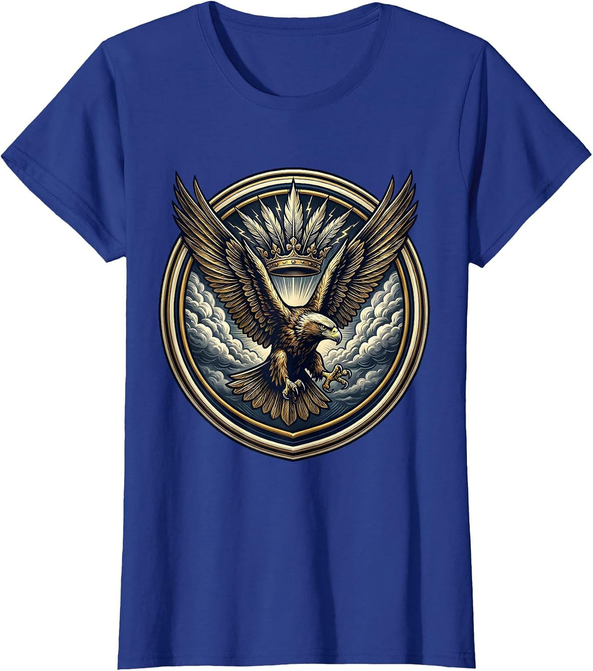 Women's Falcon Diving Through Storm Clouds Design T-Shirt - Royal Blue