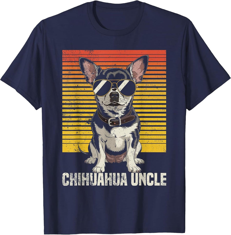 Cool Retro Chihuahua Uncle Funny Vintage Dog Owner T-Shirt - Navy Blue
