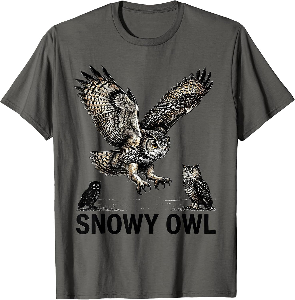 Snowy Owl Naturalistic Wildlife Bird Lover Retro Humor T-Shirt - Asphalt Grey