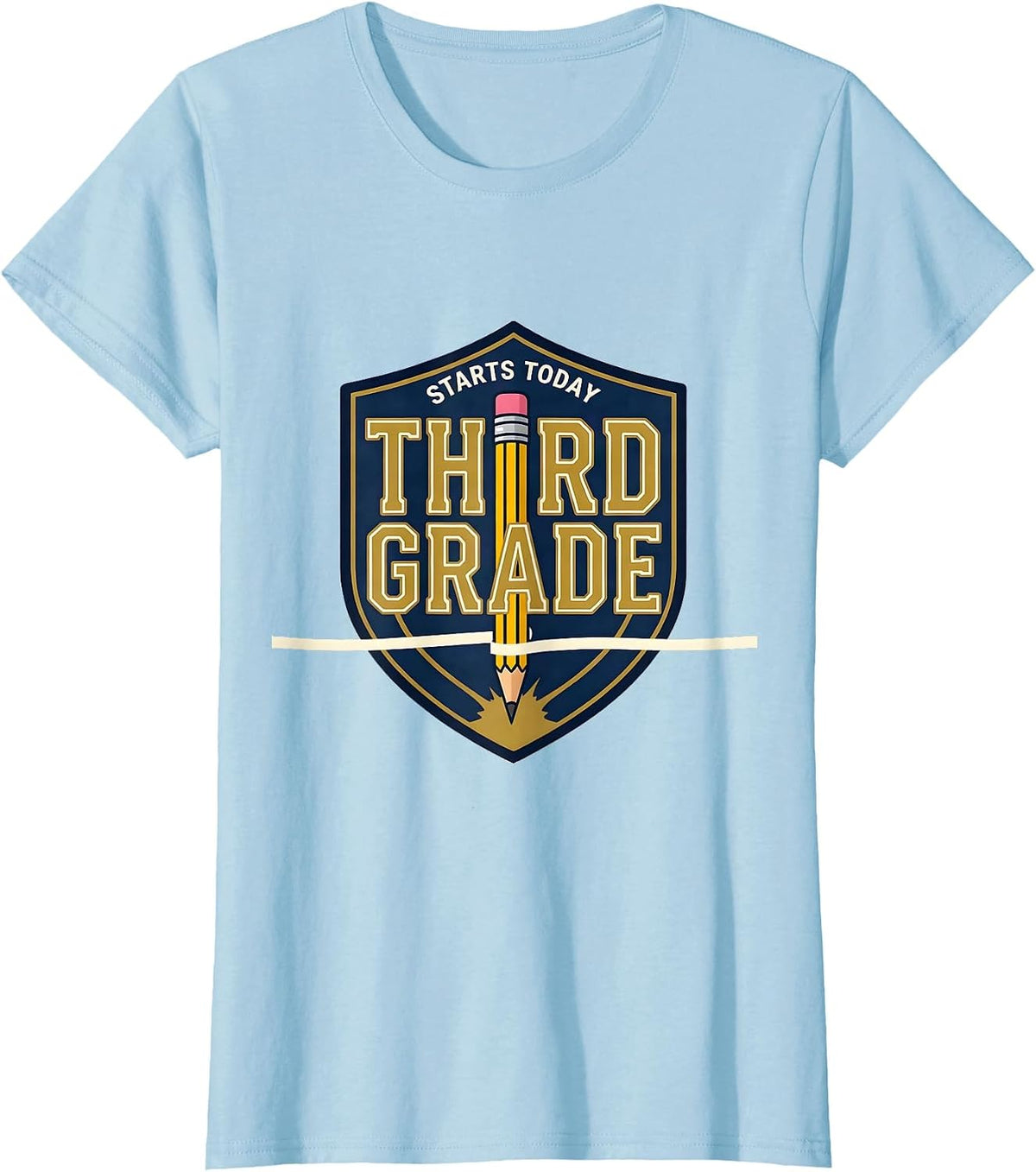Third Grade Starts Today Sports Back to School Pencil Cute T-Shirt - Baby Blue