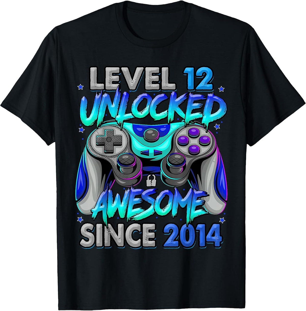 Level 12 Unlocked Awesome Since 2014 12th Birthday Gaming T-Shirt - Black