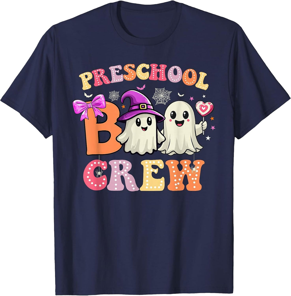 Groovy Preschool Boo Crew Preschool Halloween Teacher Kids T-Shirt - Navy Blue