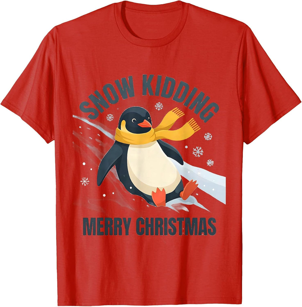 Men's Snow Kidding Merry Christmas Funny Penguin Lover Holiday T-Shirt - Red