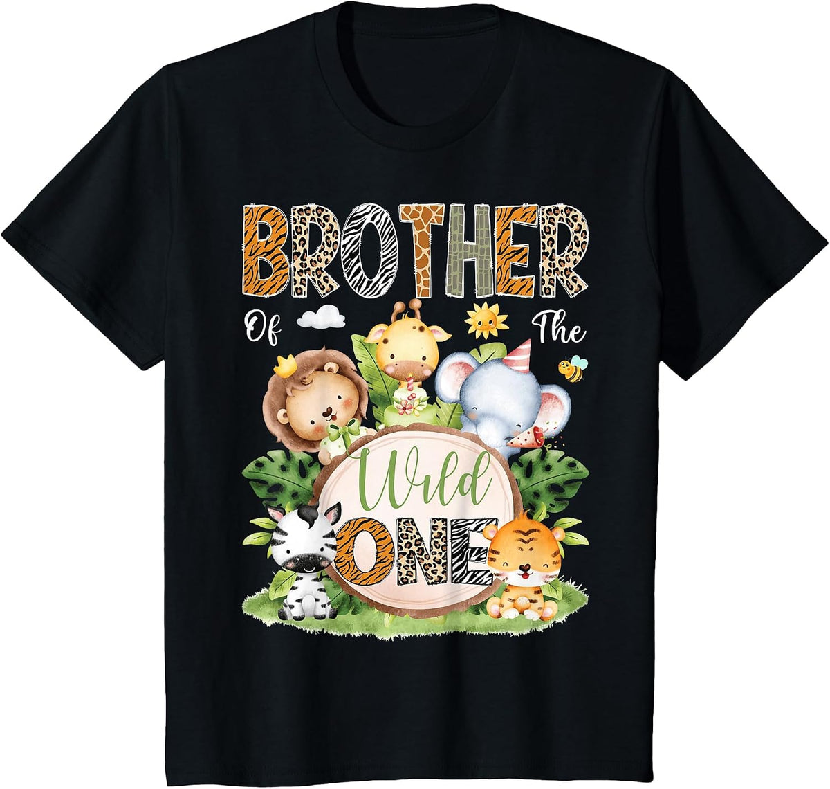Brother of The Wild One 1St Birthday Kids Safari Jungle T-Shirt - Black