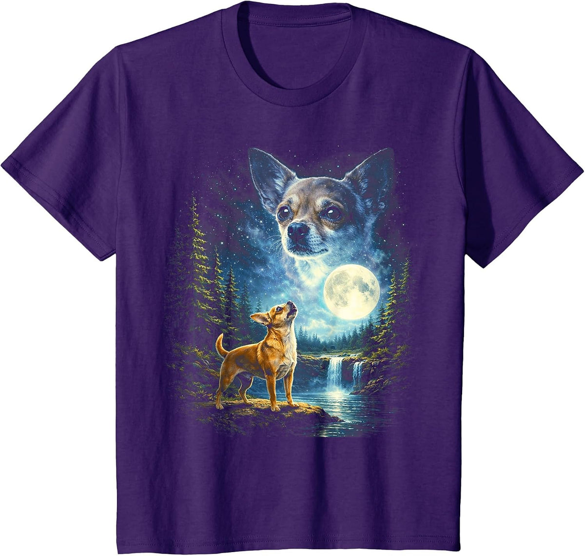 Chihuahua Howling Howl Vintage Funny Dog Moonlit Moon Art T-Shirt - Purple
