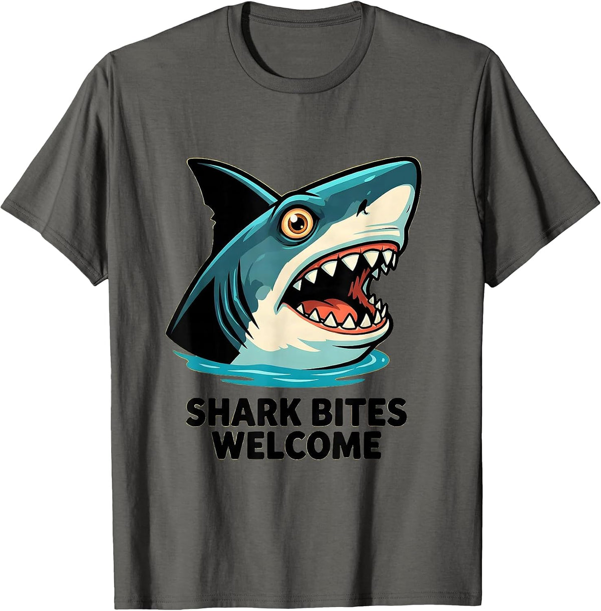 Men's Shark Bites Welcome Funny Shark Lover Ocean Wildlife Humor T-Shirt - Asphalt Grey