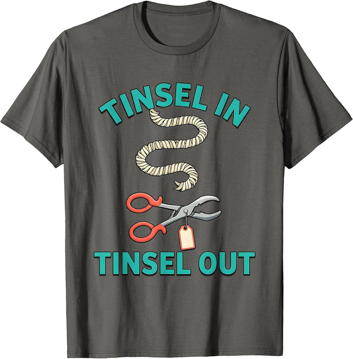 Men's Tinsel In Tinsel Out Funny Vet Tech Christmas Veterinary T-Shirt - Asphalt Grey