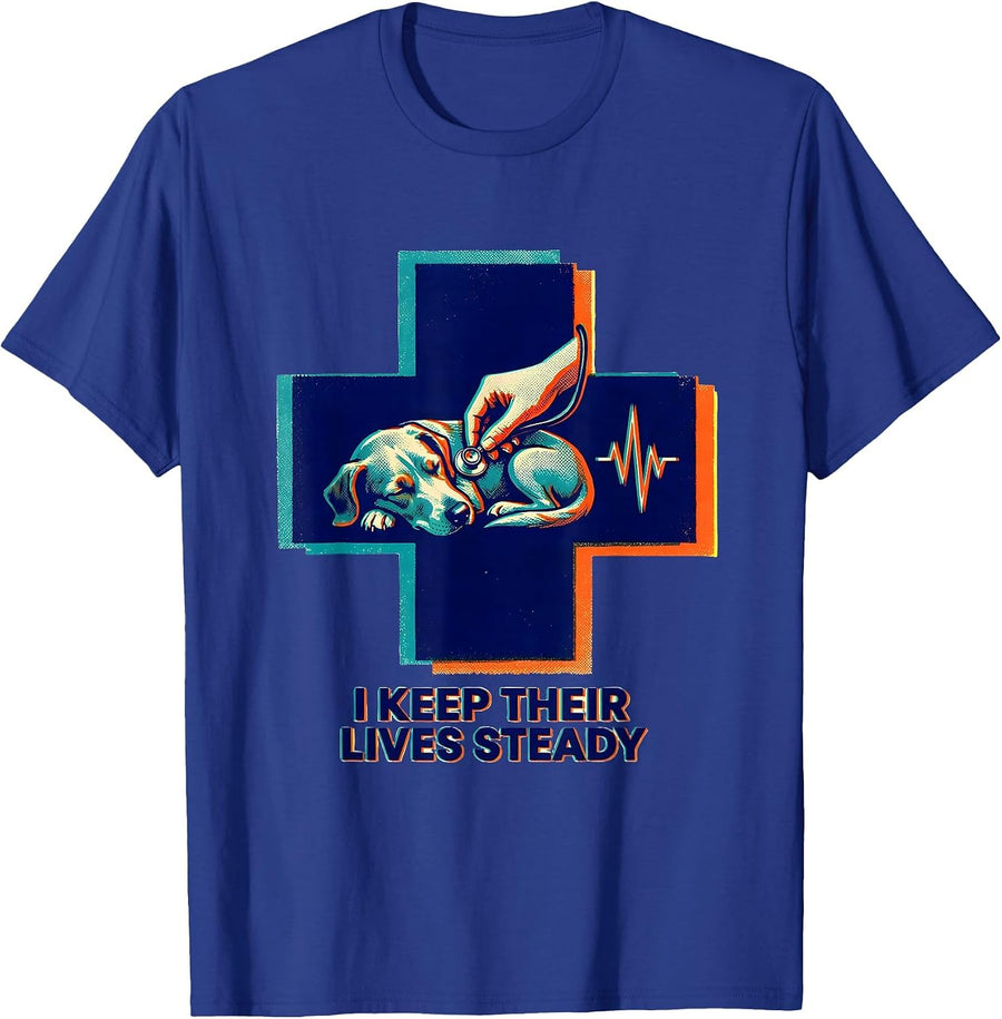 I Keep Their Lives Steady Risograph Vet Tech Veterinary T-Shirt - Royal Blue