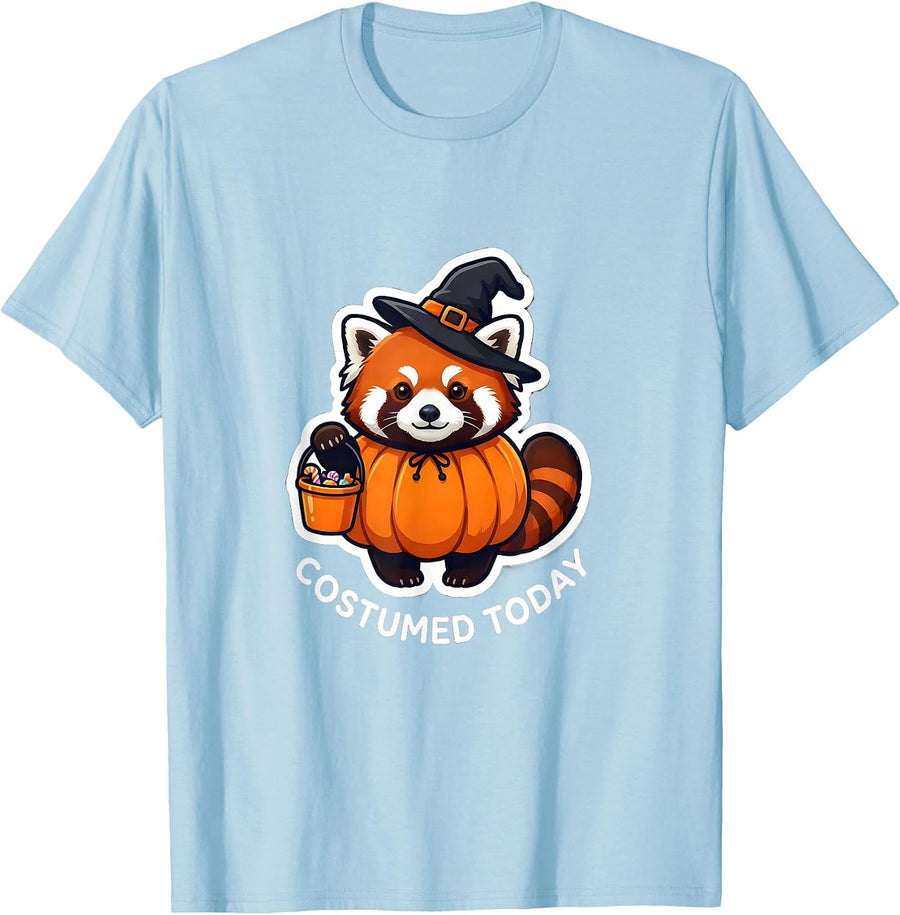 Men's Costumed Today Red Panda Pumpkin Halloween Costume Novelty T-Shirt - Baby Blue