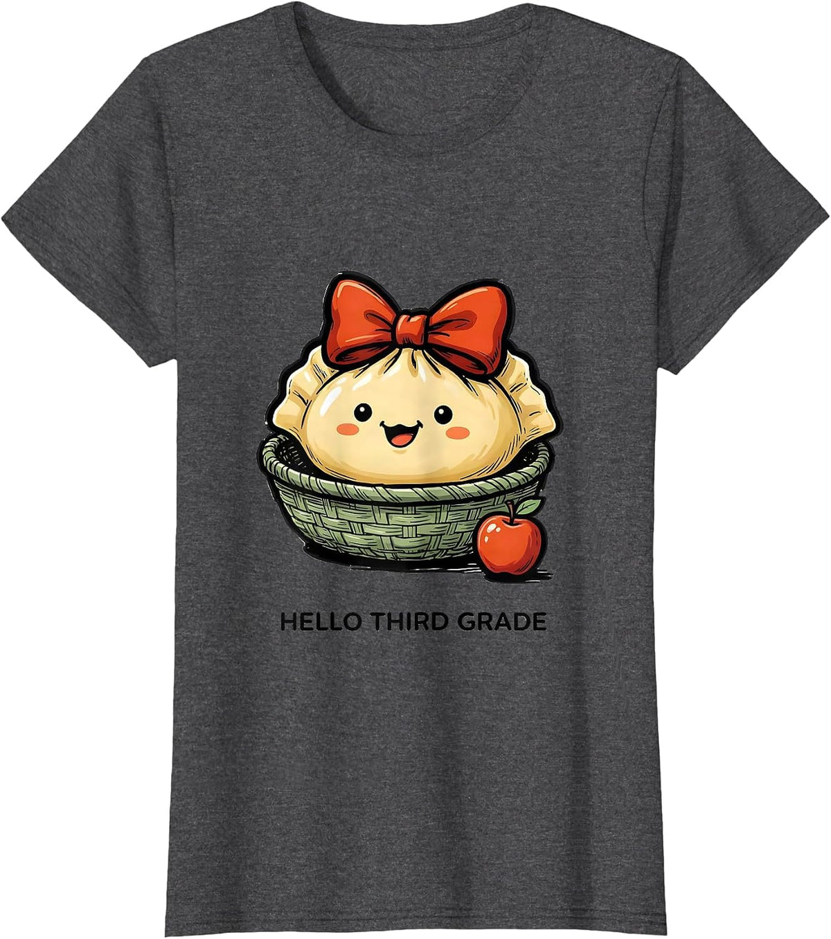 Women's Hello Third Grade Cute Dumpling Back to School Girl Teacher T-Shirt - Dark Heather Grey