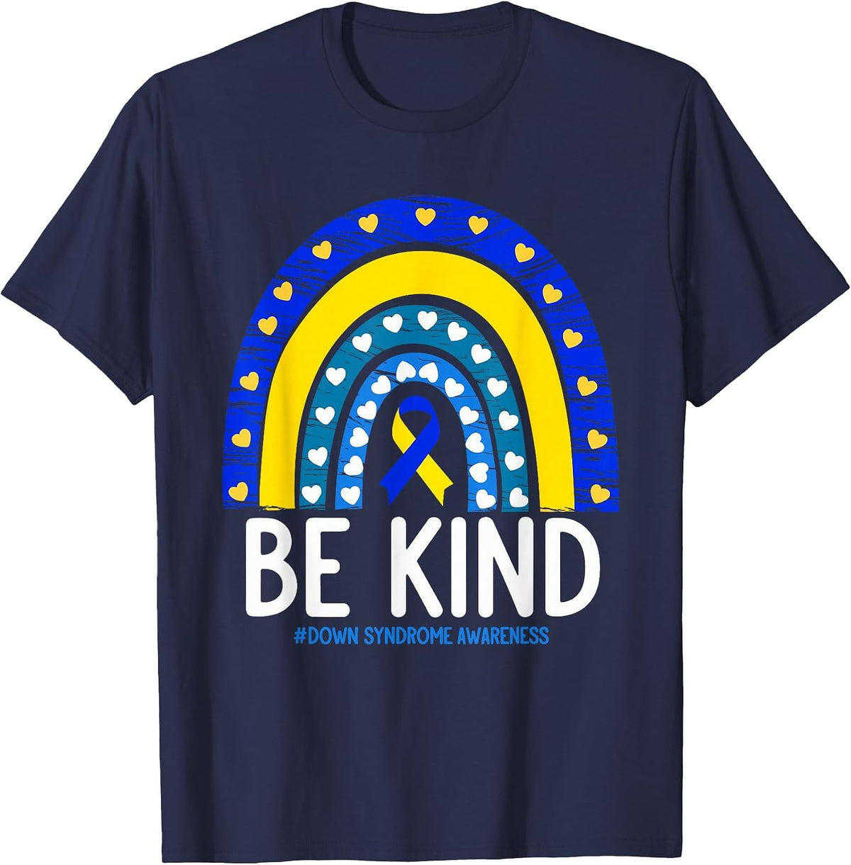Be Kind Down Syndrome Awareness Rainbow T-Shirt - Navy Blue