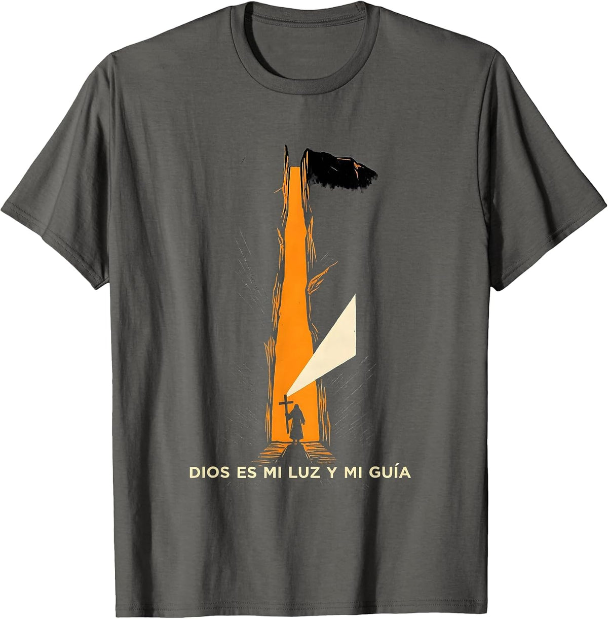 Dios Es Mi Luz Y Mi Guía Linocut Christian Spanish Faith T-Shirt - Asphalt Grey