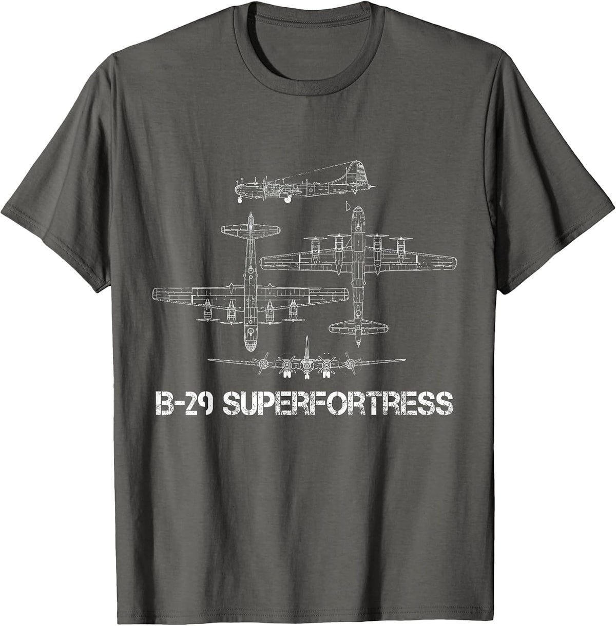 B-29 Superfortress Blueprint Aircraft Schematic WW2 Bomber T-Shirt - Asphalt Grey