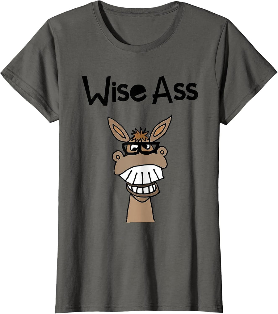 Smileteesfunnya Funny Wise Ass Donkey with Glasses Cartoon T-Shirt - Asphalt Grey