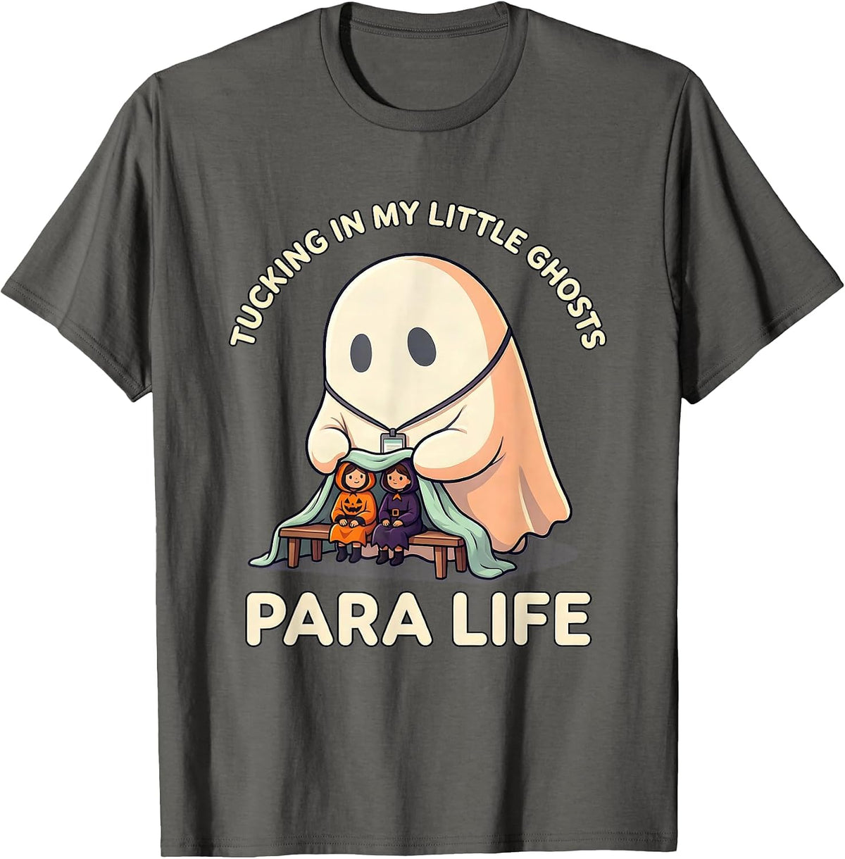 Tucking In My Little Ghosts Para Life Cute Kawaii T-Shirt - Asphalt Grey