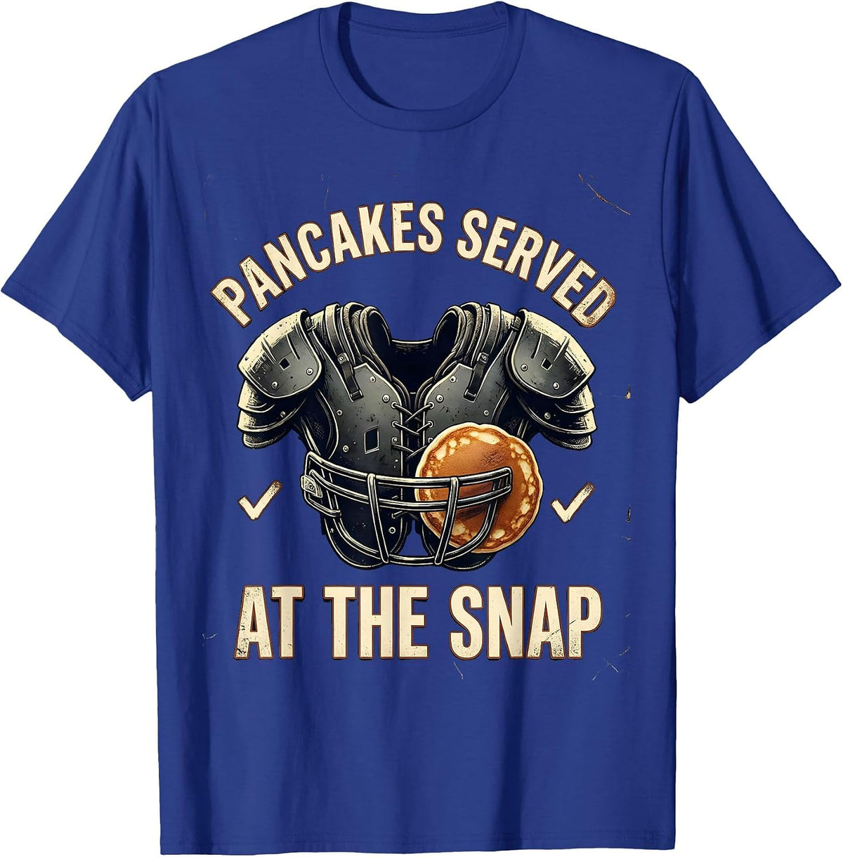Men's Pancakes Served At The Snap Distressed Football Lineman T-Shirt - Royal Blue