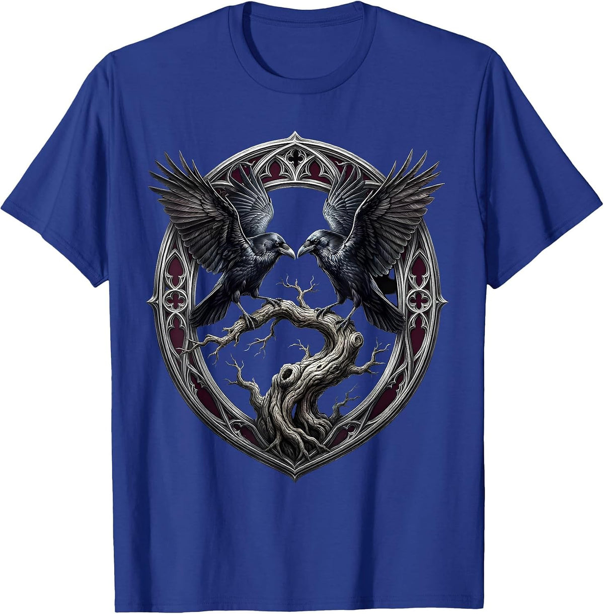 Men's Crow and Raven Face-Off on Branch Illustration T-Shirt - Royal Blue