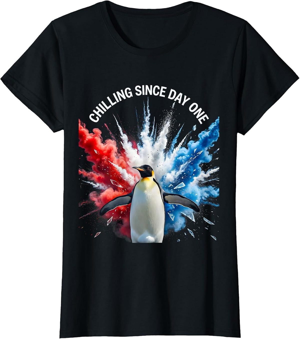 Chilling Since Day One Penguin Graphic Design T-Shirt - Black