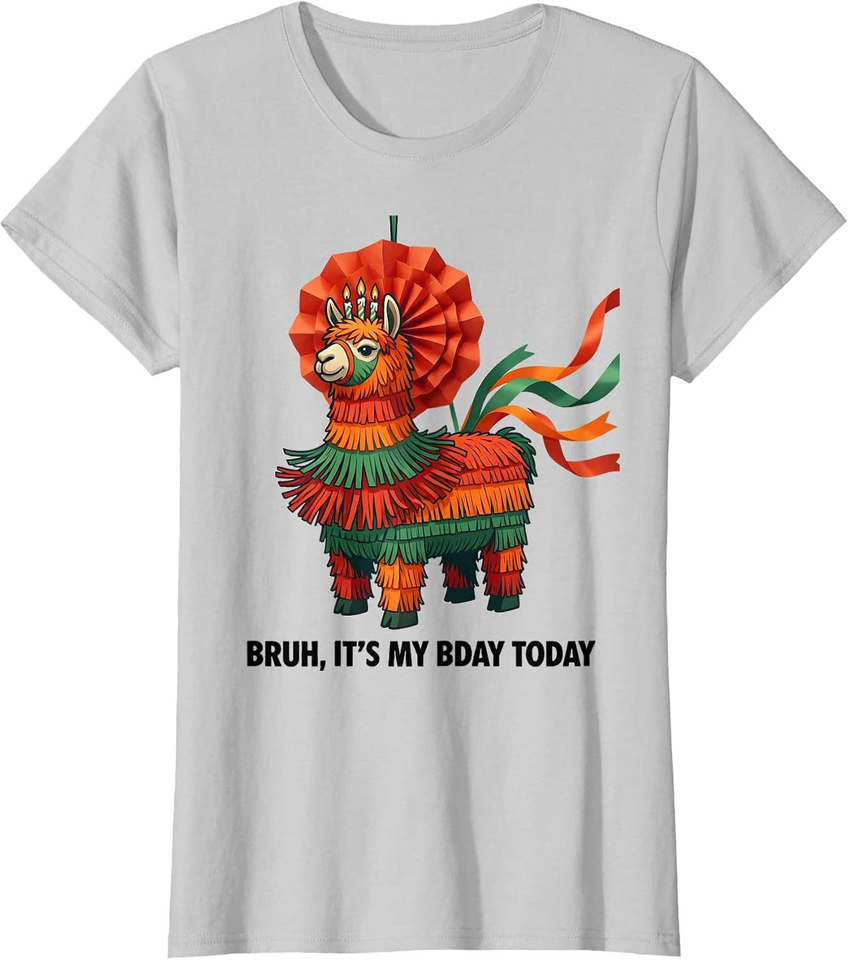 Bruh It's My Bday Today Funny Llama Pinata Gamer Birthday T-Shirt - Silver Grey