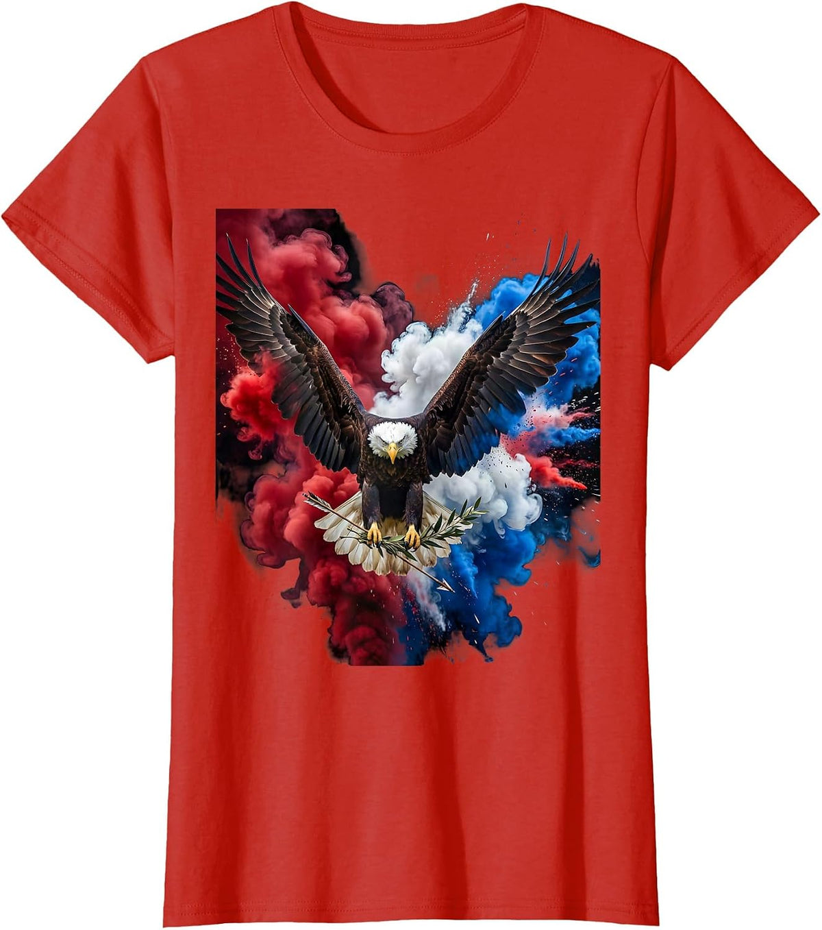 Women's Patriotic Bald Eagle Arrows and Olive Branch T-Shirt - Red